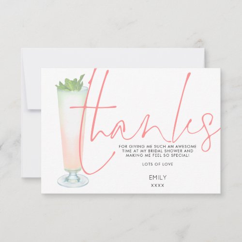 Cocktail Coral Stylish Script Bridal Shower Thank You Card