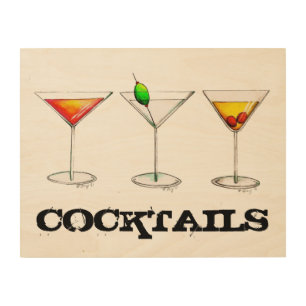 Cocktail Cosmo Martini Manhattan Bar Kitchen Drink Wood Wall Decor