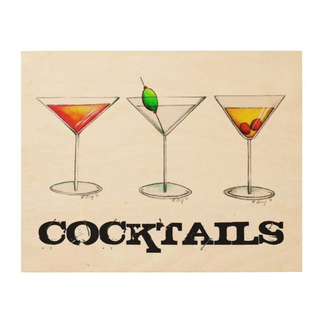Cocktail Cosmo Martini Manhattan Bar Kitchen Drink Wood Wall Decor (Front)
