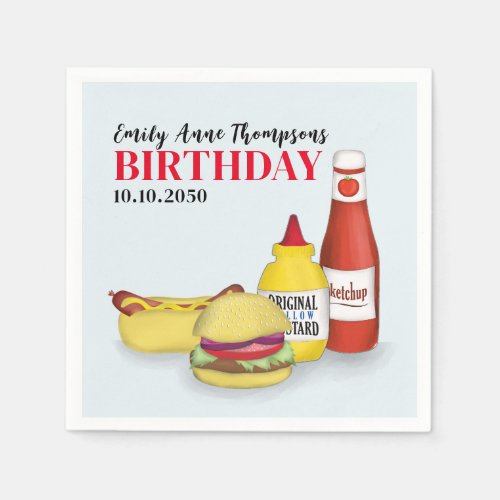 Cocktail Cute Summer Birthday Hamburger and Hotdog Napkins