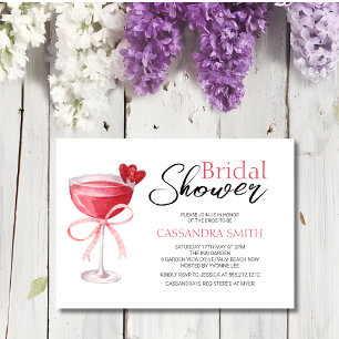 Cocktail Drink Chic Pink Bow Bridal Shower Invitation