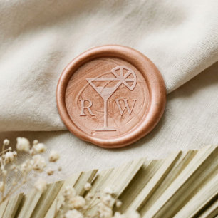 Cocktail Drink Glass Citrus Lemon Slice Monogram Wax Seal Sticker