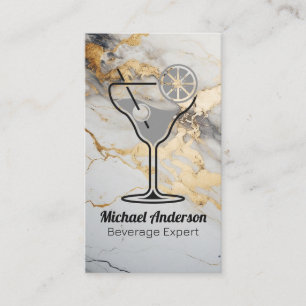 Cocktail Drink Illustration Gold Foil Marble Business Card