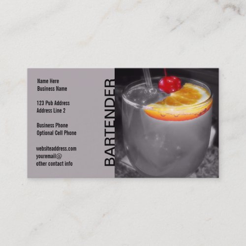 Cocktail Drink Photo Pub Bar or Bartender Gray Business Card