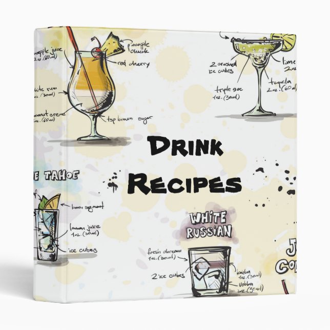 Cocktail Drink Recipe Design 3 Ring Binder (Front/Spine)