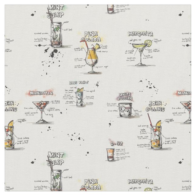 Cocktail Drink Recipe Design Fabric (Close Up)