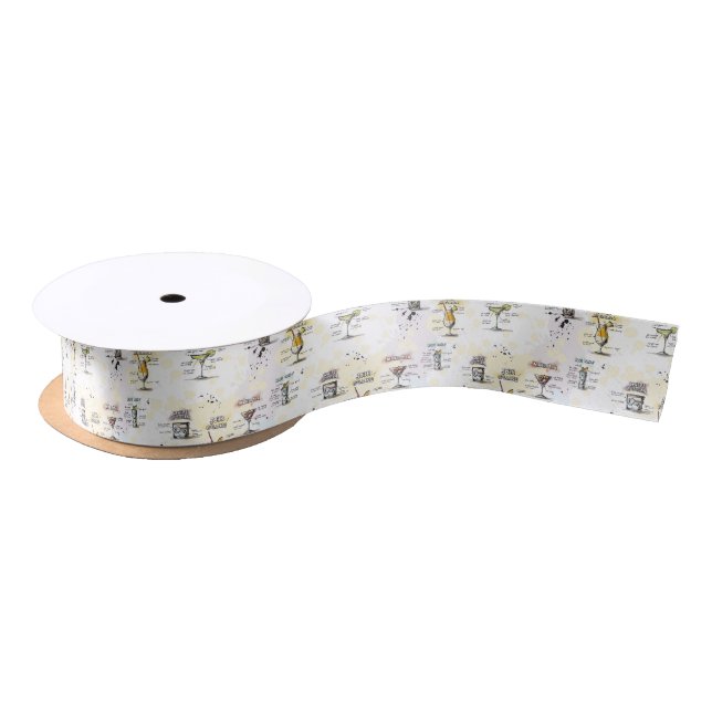Cocktail Drink Recipe Design Satin Ribbon (Spool)