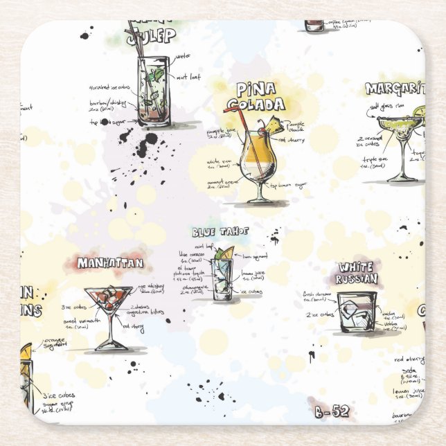 Cocktail Drink Recipe Design Square Paper Coaster (Front)