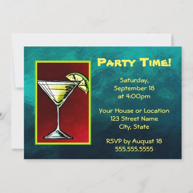 Cocktail Drink With a Slice of Lime Party Time Invitation (Front)