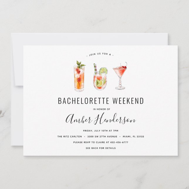 Cocktail Drinks Bachelorette Itinerary Invitation (Front)