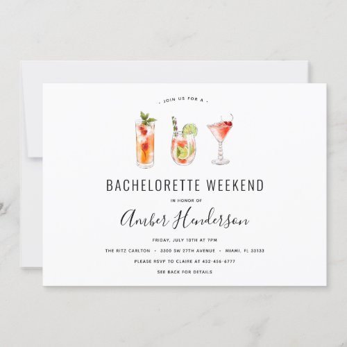 Cocktail Drinks Bachelorette Itinerary Invitation