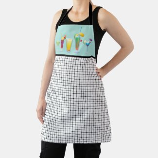 Cocktail Drinks Bar in Turquoise with Grid Design Apron