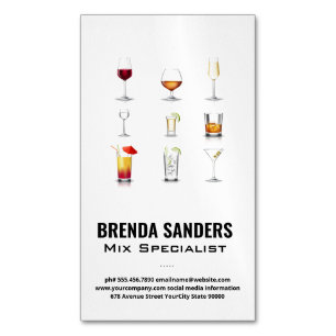 Cocktail Drinks   Bartender Business Card Magnet
