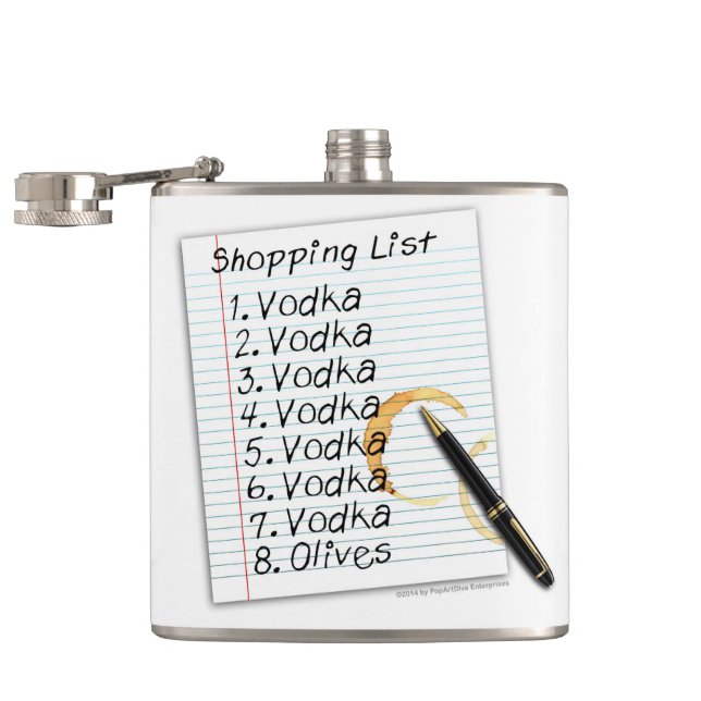 COCKTAIL FLASK, VODKA SHOPPING LSIT FLASK (Opened)