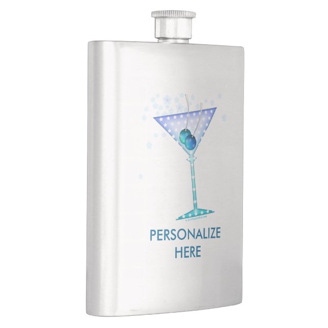 COCKTAIL FLASKS, BLUE MARTINI DESIGN FLASK (Right)