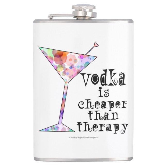 COCKTAIL FLASKS, VODKA IS CHEAPER THAN THERAPY FLASK (Front)