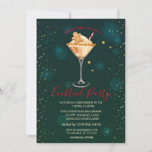 Cocktail Gingerbread Cookie Stars Christmas Invitation