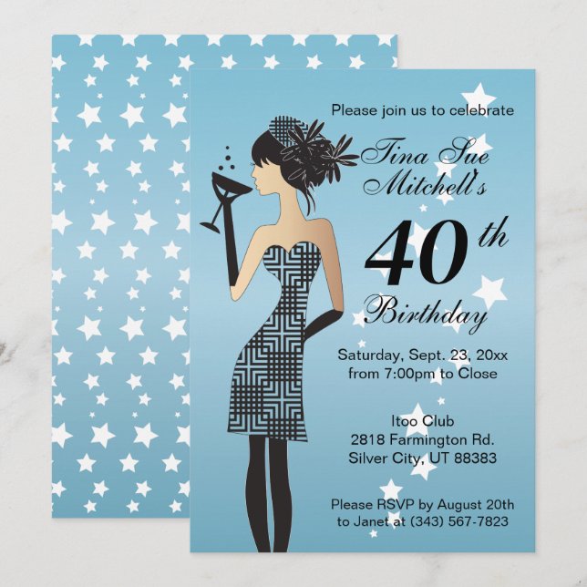 Cocktail Girl Birthday Party Invitation (Front/Back)