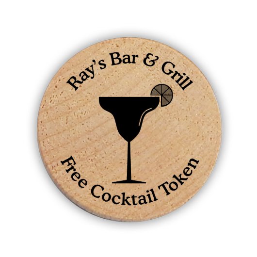 Cocktail Glass Drink Token Wooden Nickels (Front)