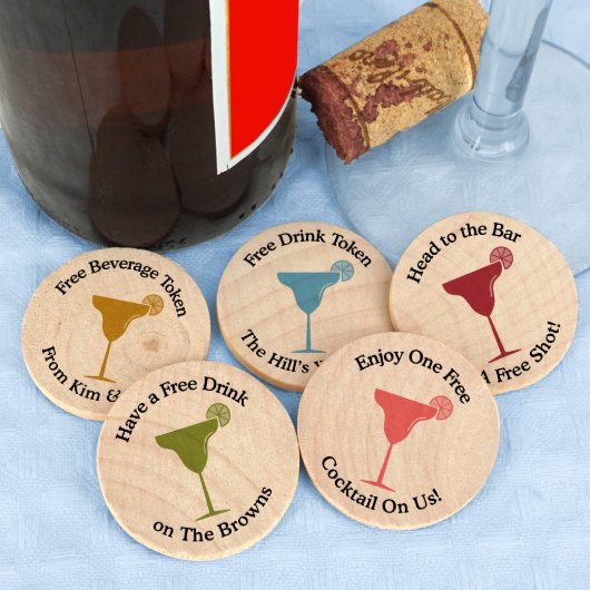 Cocktail Glass Drink Token Wooden Nickels (Front)