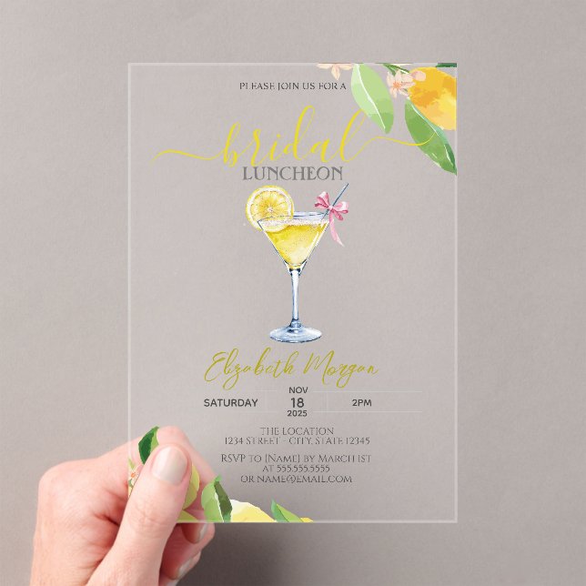 Cocktail Glass Lemon Bridal Luncheon Acrylic Invitations (Insitu (Handheld))