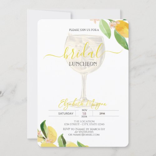 Cocktail Glass Lemon Fruit  Bridal Luncheon Invitation