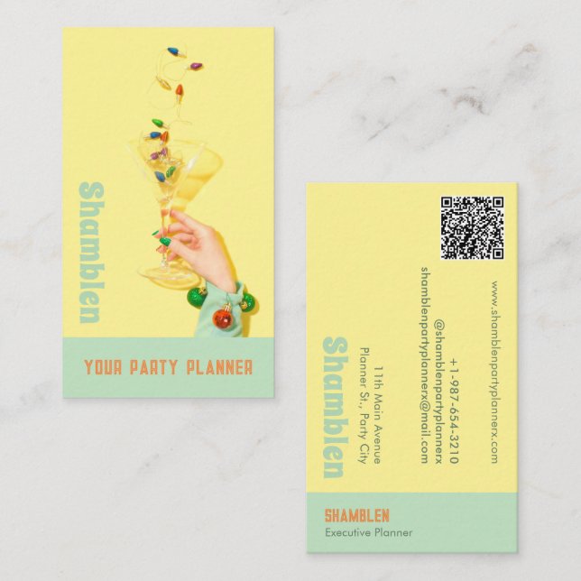Cocktail Glass Party Planner Business Card (Front/Back)