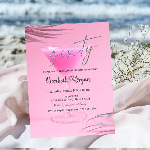 Cocktail Glass Pink 60th Birthday Invitation