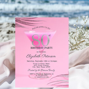 Cocktail Glass Pink 80th Birthday Invitation