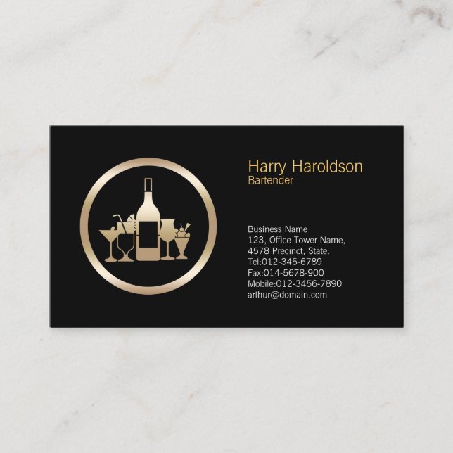 Cocktail Glasses Icon Bartender Business Card (Front)