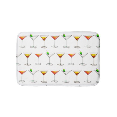 Cocktail Glasses Mixed Bar Drinks Martini Cosmo Bath Mat