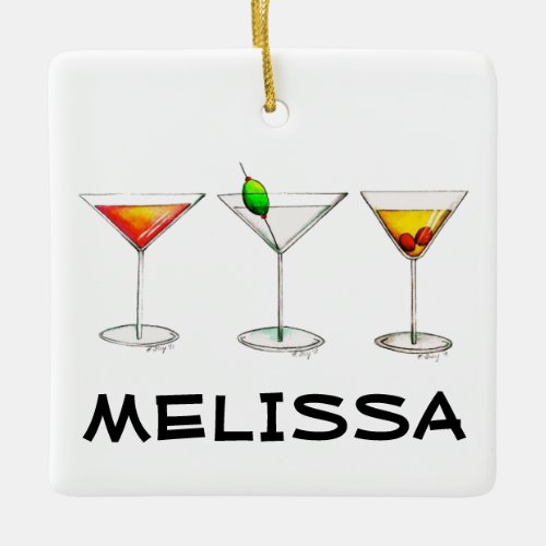Cocktail Glasses Mixed Bar Drinks Martini Cosmo Ceramic Ornament