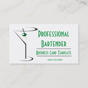 Cocktail Green Olive Martini Logo Bartender Business Card by BartenderSchool at Zazzle