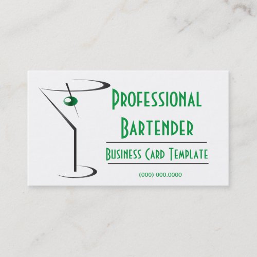 Cocktail Green Olive Martini Logo Bartender Business Card
