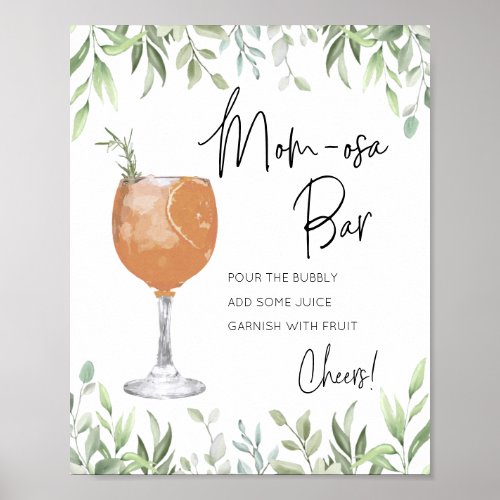 Cocktail Greenery Momosa Baby Shower Bar Sign