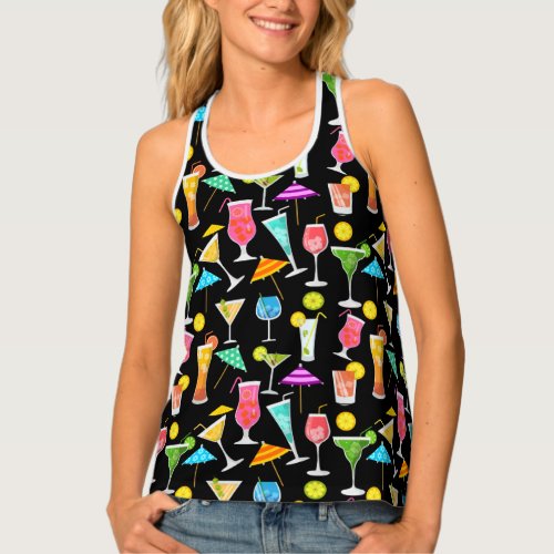 Cocktail Happy Hour Party Time Pattern Tank Top