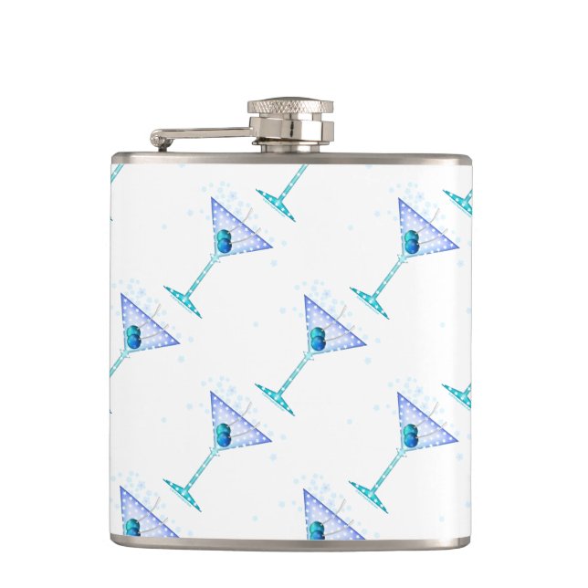 COCKTAIL HIP FLASK, BLUE MARTINI DESIGN FLASK (Front)