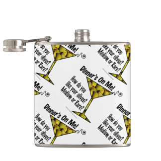 COCKTAIL HIP FLASK Dinner! Olives? Medium or Rare?
