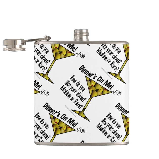 COCKTAIL HIP FLASK Dinner! Olives? Medium or Rare? (Opened)