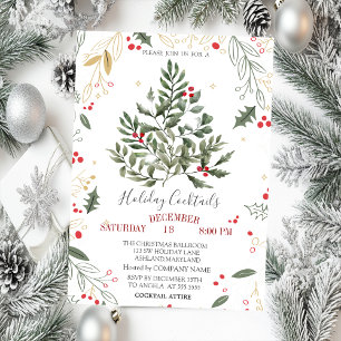 Cocktail Holly Pine Tree Branches Christmas Invitation