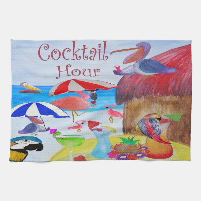Cocktail Hour Beach Party kitchen towel (Horizontal)