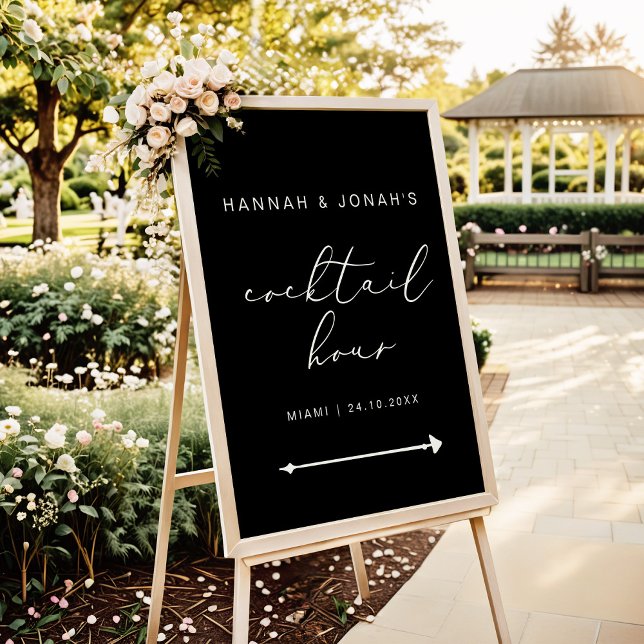Cocktail Hour Elegant Calligraphy Wedding black Poster (Creator Uploaded)