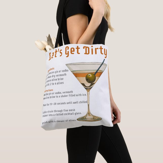 Cocktail Hour Let's Get Dirty Martini Recipe Tote Bag (Close Up)