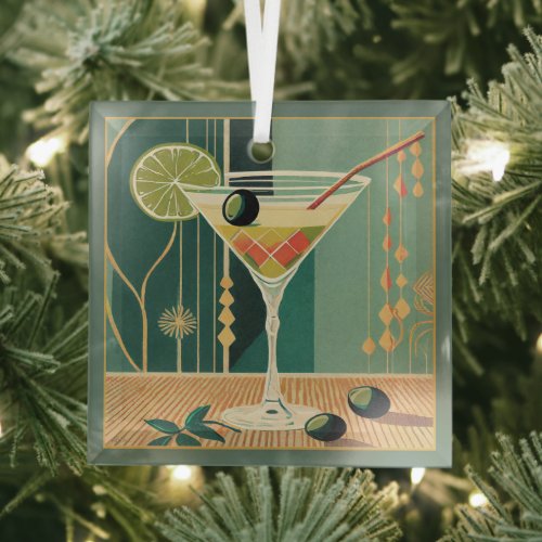 Cocktail Hour Martini Mid Century Design Glass Ornament