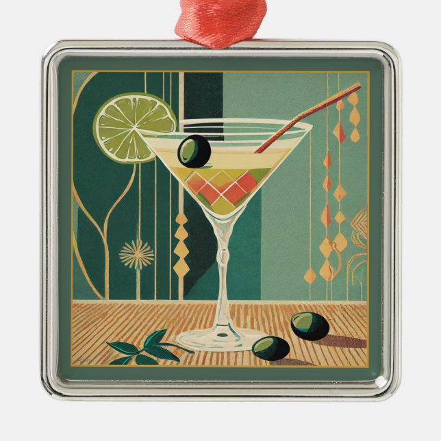 Cocktail Hour Martini Mid Century Design Metal Ornament (Front)