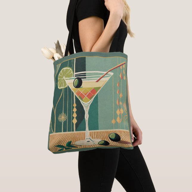 Cocktail Hour Martini Mid Century Design Tote Bag (Close Up)