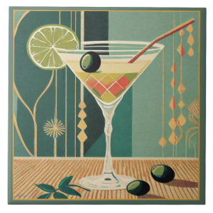 Cocktail Hour Mid Century Modern Martini Ceramic Tile