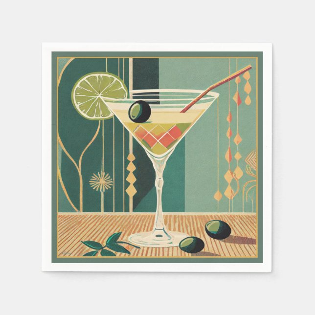 Cocktail Hour Mid Century Modern Martini Napkins (Front)