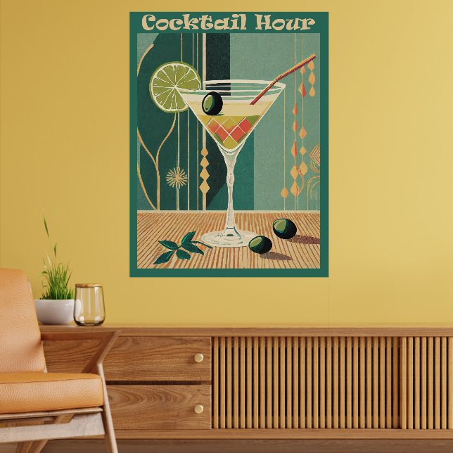 Cocktail Hour Mid Century Modern Martini Poster (Living Room 2)