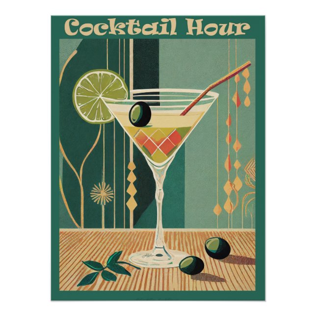 Cocktail Hour Mid Century Modern Martini Poster (Front)
